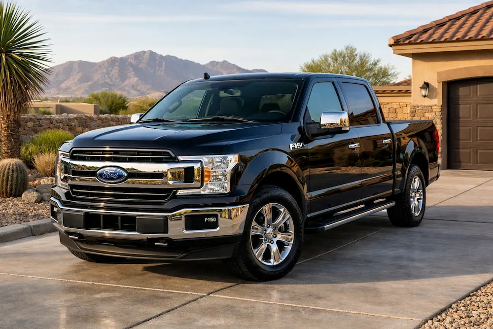 The same Ford F-150 after a professional detail — paint gleaming, flawless finish